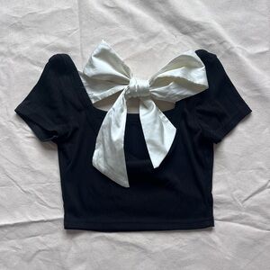 Black Crop Top with White Bow